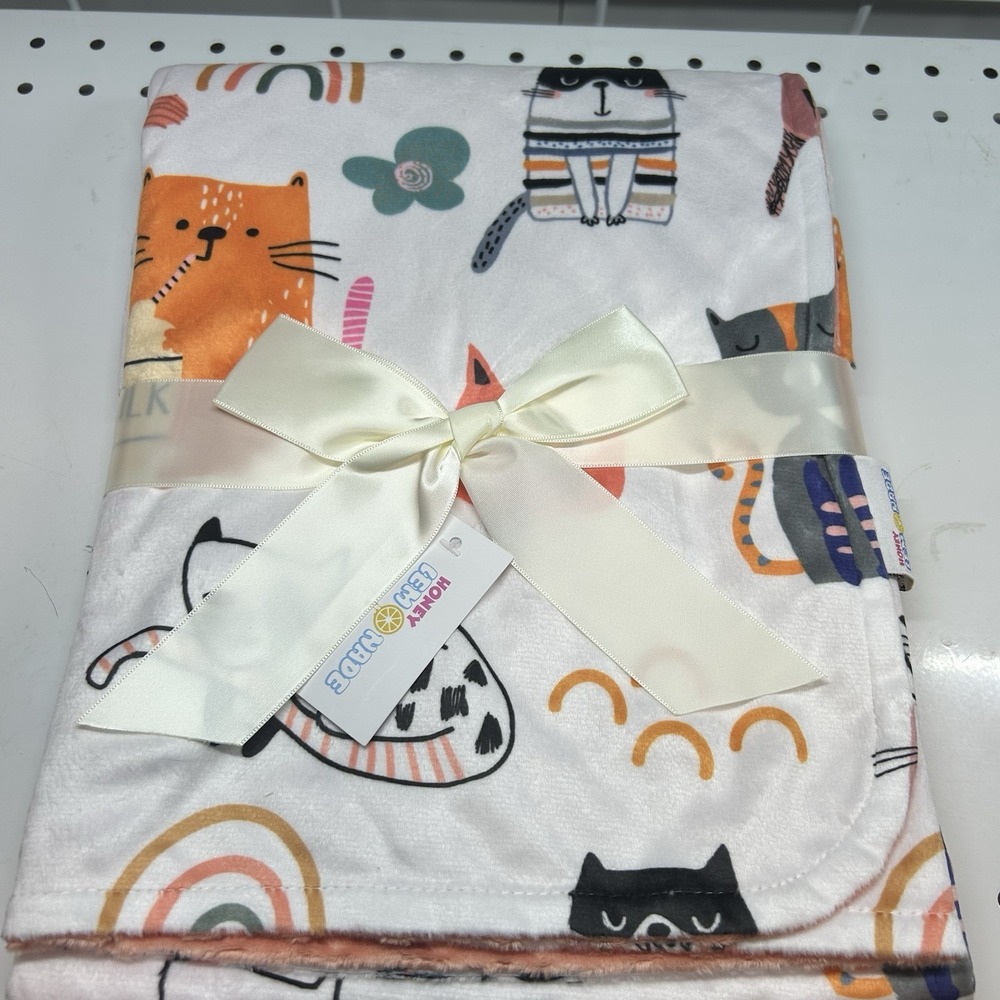 Brand New Baby Minky Blanket 30"x40" Cats/Peachy Pink